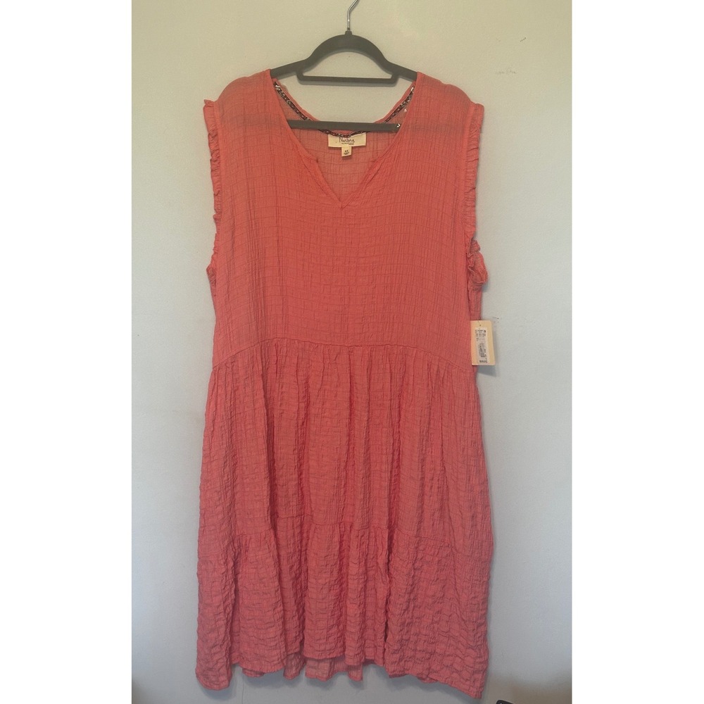Nurture by Westbound Woman Coral Crinkle Tiered V-Neck Midi Dress 2X NEW